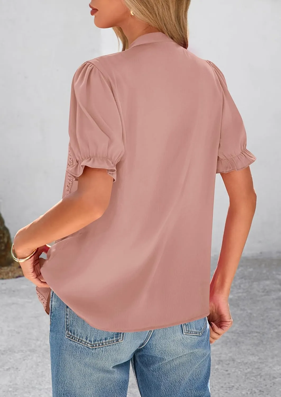 PRETTYGARDEN Womens Puff Ruffle Sleeve Tops 2025 Summer Trendy V Neck Button Down Shirts Casual Embroidery Chiffon Blouses