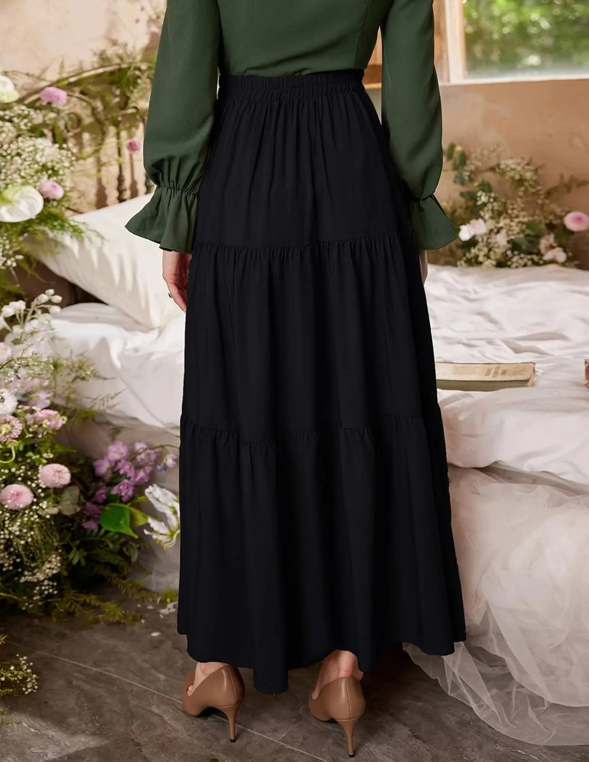 Scarlet Darkness Maxi Long Skirts for Women Summer Flowy Renaissance Skirt with Pockets