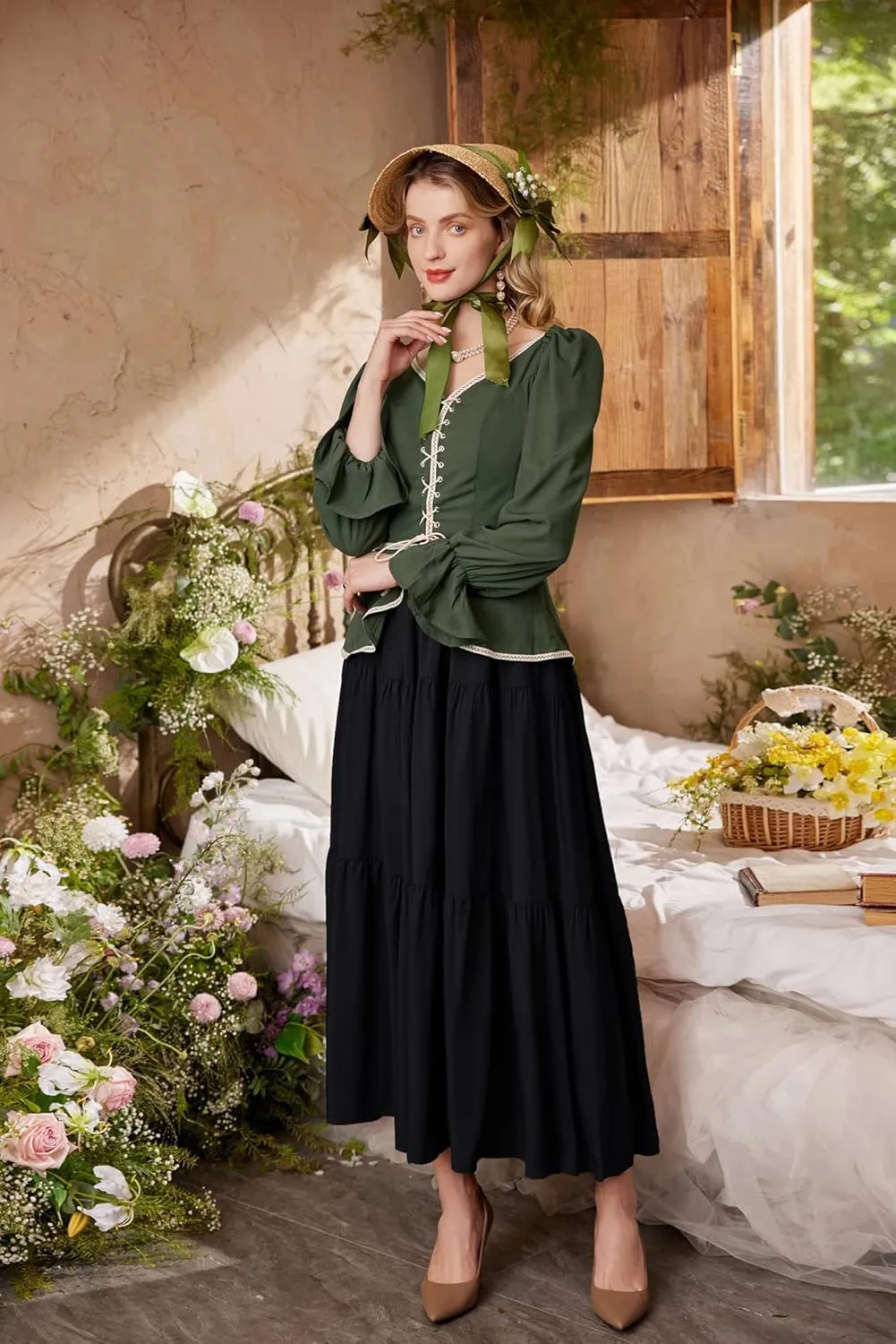 Scarlet Darkness Maxi Long Skirts for Women Summer Flowy Renaissance Skirt with Pockets