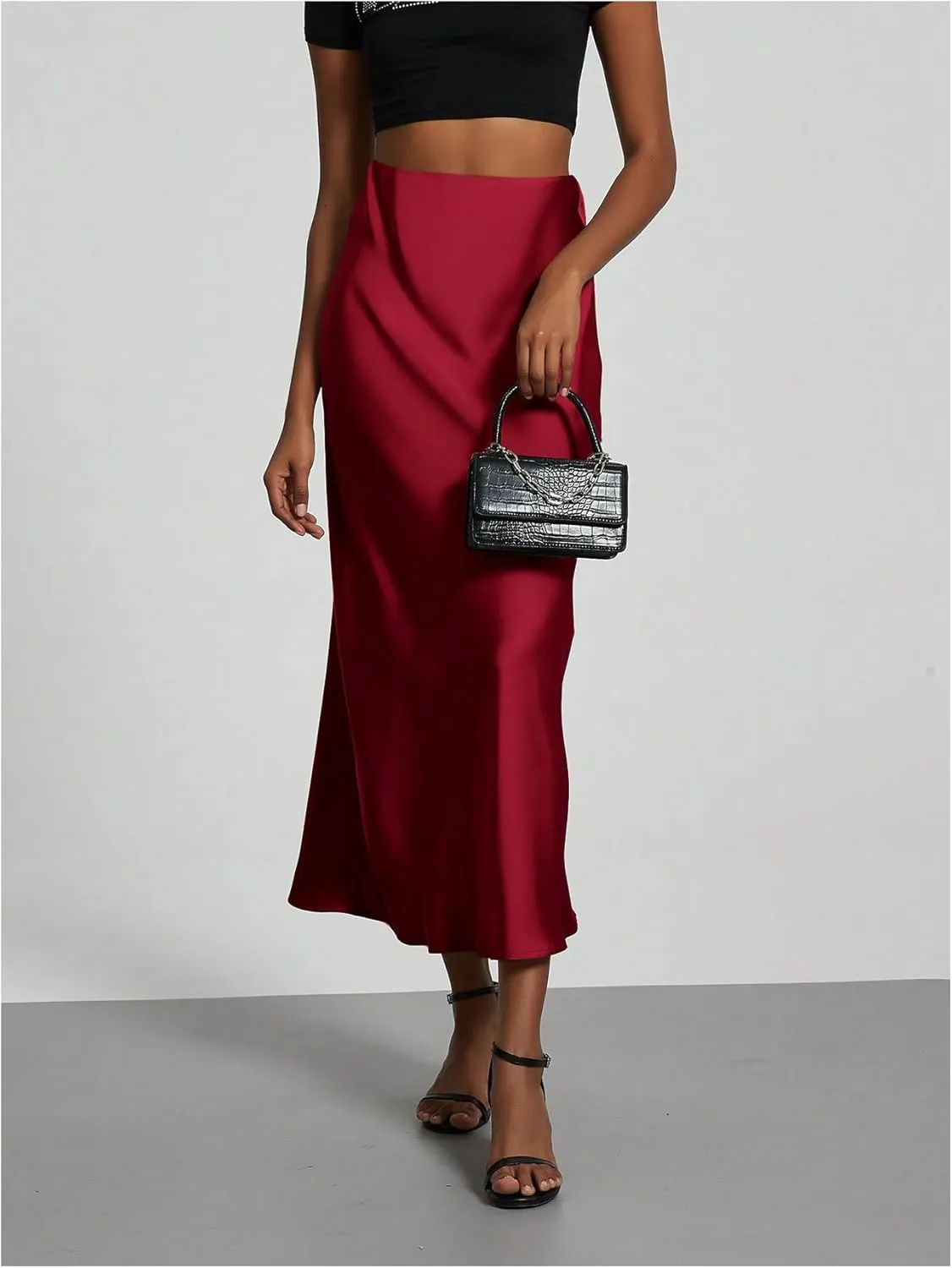SHENHE Women's Satin Maxi Skirts High Waisted A Line Long Skirts Elegant Office Skirts