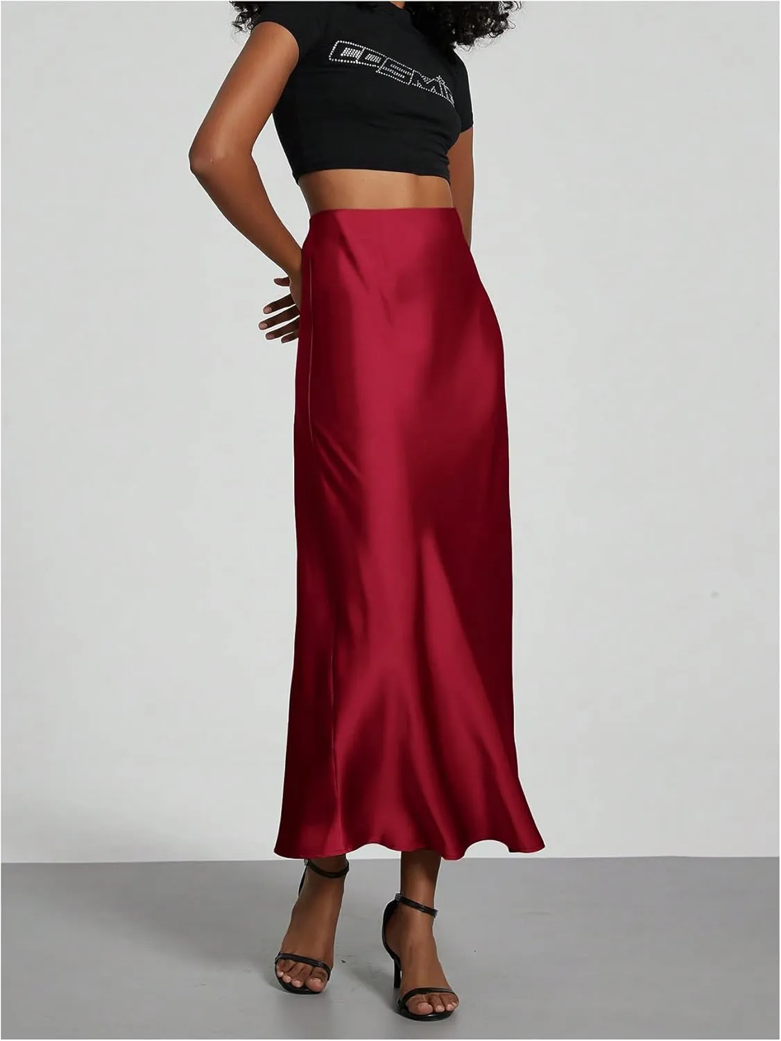 SHENHE Women's Satin Maxi Skirts High Waisted A Line Long Skirts Elegant Office Skirts