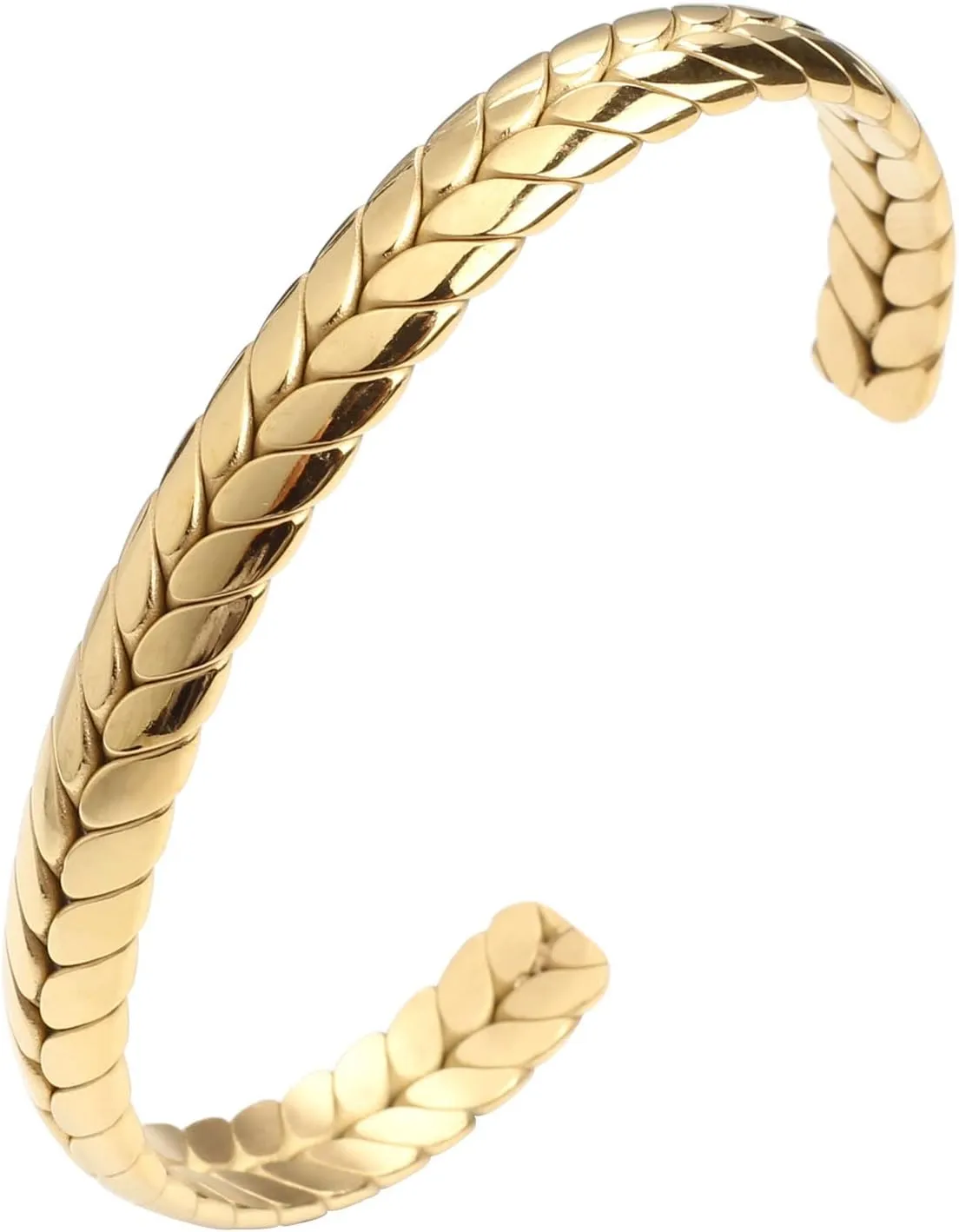 Stainless Steel Cuff Bracelet, Wide Open Adjustable Wheat Bracelets, Weave Style Bangle Wrap Jewelry for Women