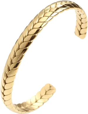 Stainless Steel Cuff Bracelet, Wide Open Adjustable Wheat Bracelets, Weave Style Bangle Wrap Jewelry for Women