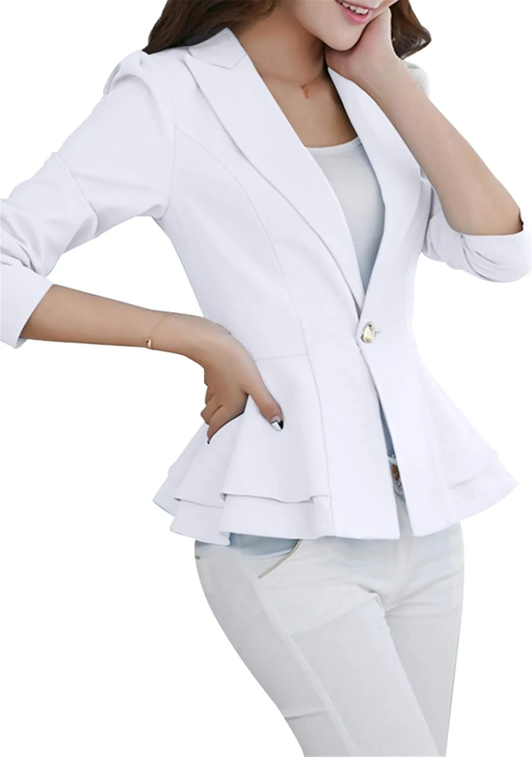 TYQQU Women's Work Office Button Down Blazer Business Loose Fit Long Sleeve Blazer
