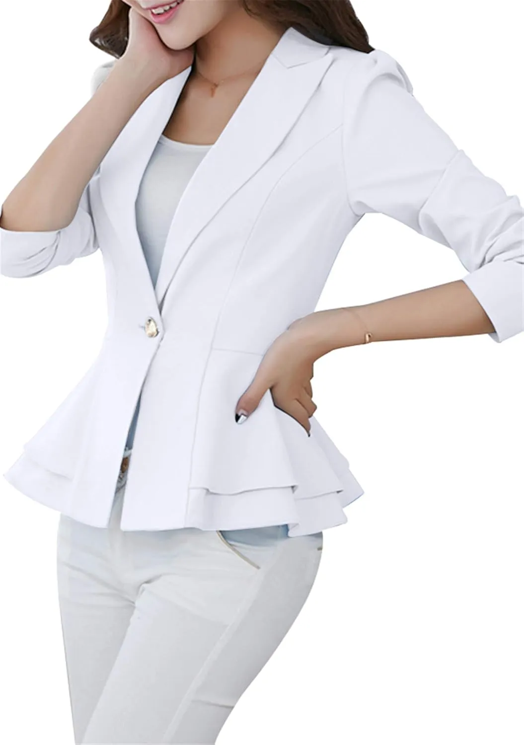 TYQQU Women's Work Office Button Down Blazer Business Loose Fit Long Sleeve Blazer