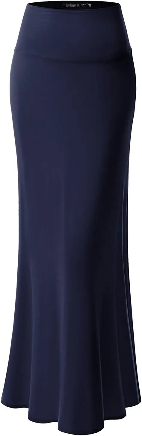 URBAN K Womens Basic Foldable High Waist Regular and Plus Size Maxi Skirts