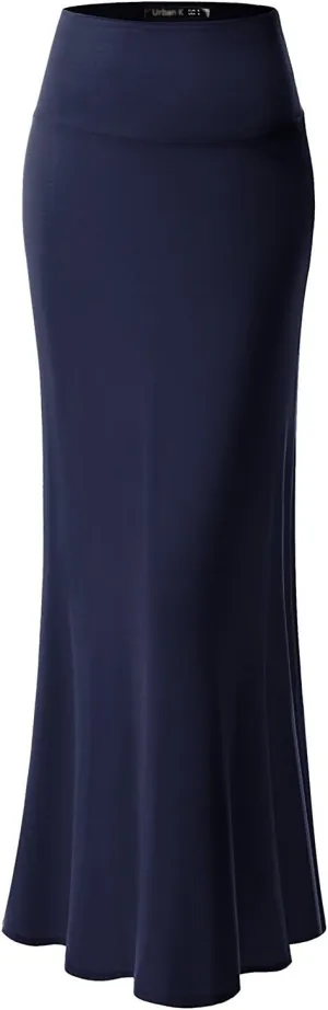 URBAN K Womens Basic Foldable High Waist Regular and Plus Size Maxi Skirts