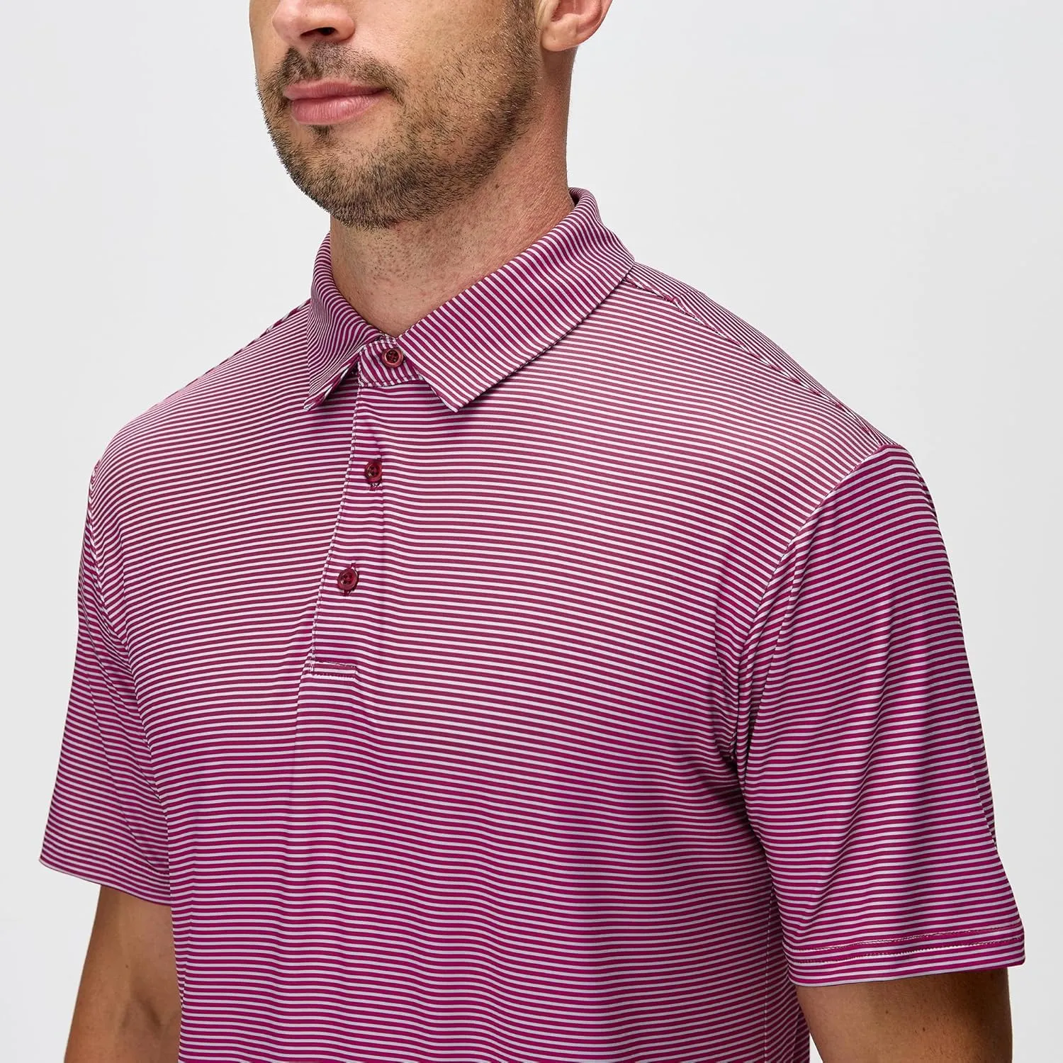 WARHORSEE Mens Golf Shirt Short Sleeve Striped Golf Polo Shirts for Men Moisture Wicking Performance Dry Fit Polo Shirts