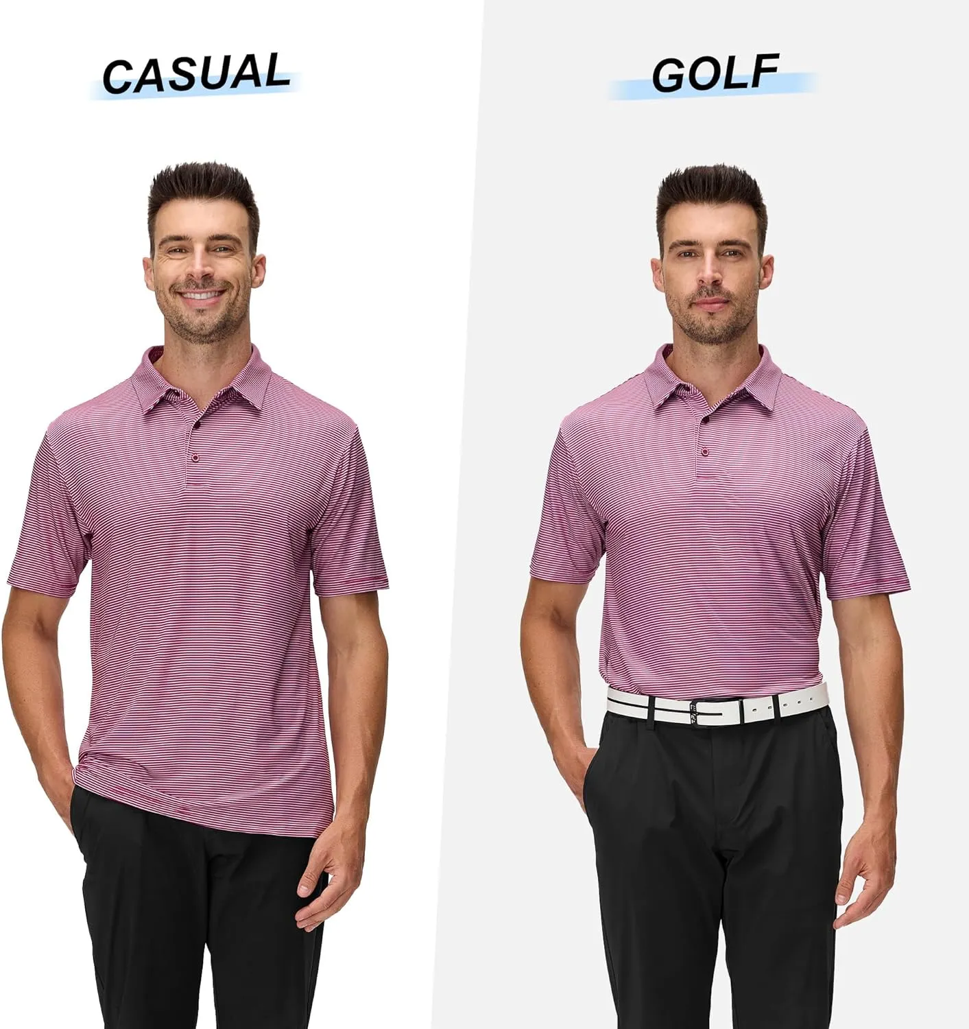 WARHORSEE Mens Golf Shirt Short Sleeve Striped Golf Polo Shirts for Men Moisture Wicking Performance Dry Fit Polo Shirts