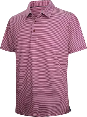 WARHORSEE Mens Golf Shirt Short Sleeve Striped Golf Polo Shirts for Men Moisture Wicking Performance Dry Fit Polo Shirts