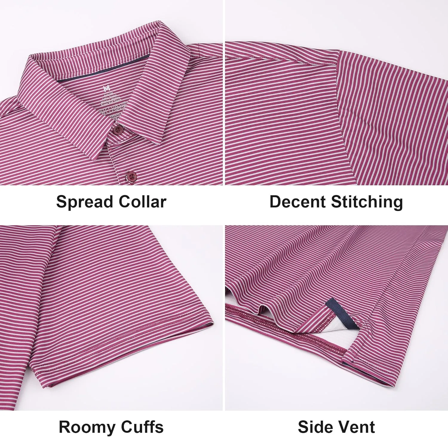 WARHORSEE Mens Golf Shirt Short Sleeve Striped Golf Polo Shirts for Men Moisture Wicking Performance Dry Fit Polo Shirts