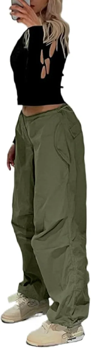 Women Oversized Cargo Pants Drawstrings Baggy Low Waist Loose Sweatpants Cinch Bottom Joggers Hippie Trousers Vintage
