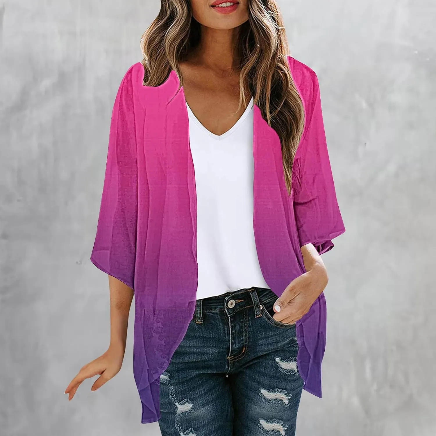 Womens Cardigans Lightweight Summer Beach Swimwear Sheer Chiffon Coverup Casual Loose Open Front Hawaiian Tops
