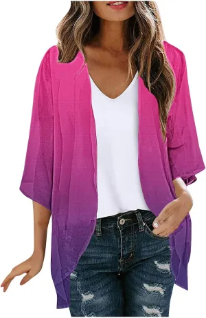 Womens Cardigans Lightweight Summer Beach Swimwear Sheer Chiffon Coverup Casual Loose Open Front Hawaiian Tops