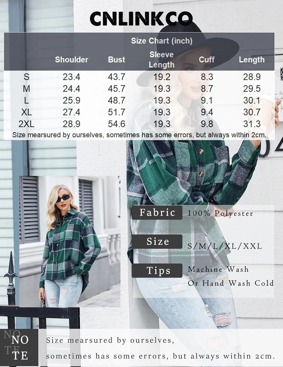 Women's Casual Plaid Shacket Long Sleeve Button Down Flannel Shirts Jacket Coats with Side Pockets