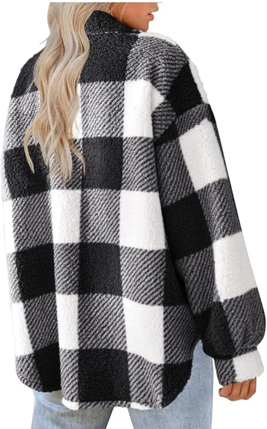 Womens Fuzzy Flannel Jacket Fall Fashion Sherpa Lined Plaid Shacket Jacket Long Sleeve Button Down Fleece Hoodies 