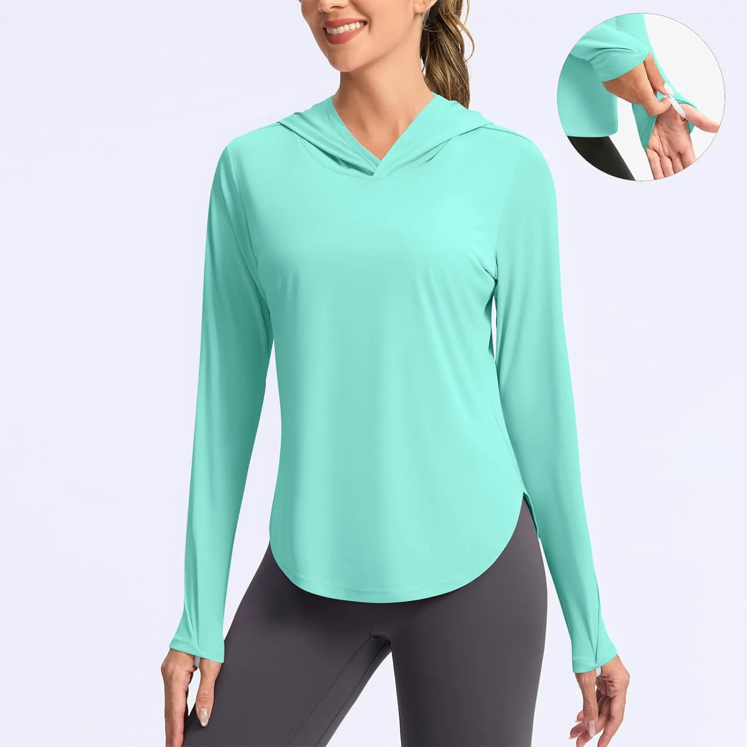 Women's Hooded Sun Shirt UPF 50  Long Sleeve Uv Protection Quick Dry Fit Rash Guard Thumb Hole Lightweight Hoodie