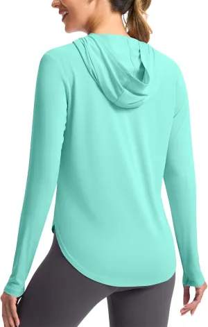 Women's Hooded Sun Shirt UPF 50  Long Sleeve Uv Protection Quick Dry Fit Rash Guard Thumb Hole Lightweight Hoodie