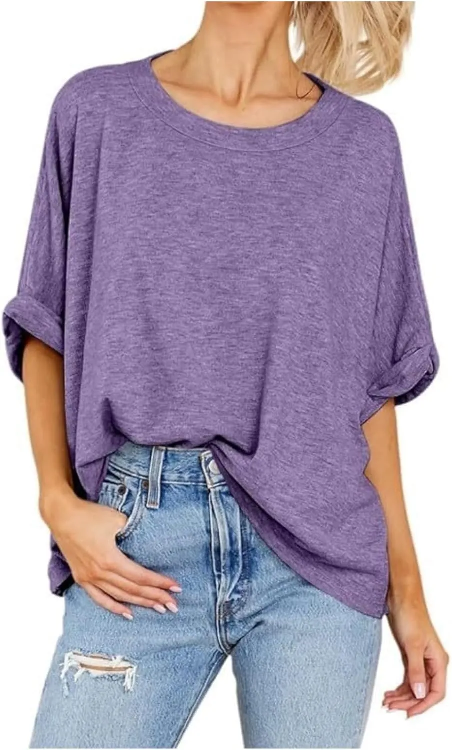 Women's Oversized T Shirts Loose Fit Tunic Tshirts Casual Summer Short Sleeve Tops Basic Tees