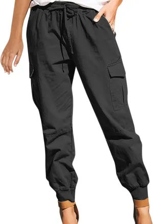 Womens Slacks Jogger Pants Trendy Slim Cargo Ankle Elastic Waistband Drawstring Pants Comfy for Streetwear Vacation