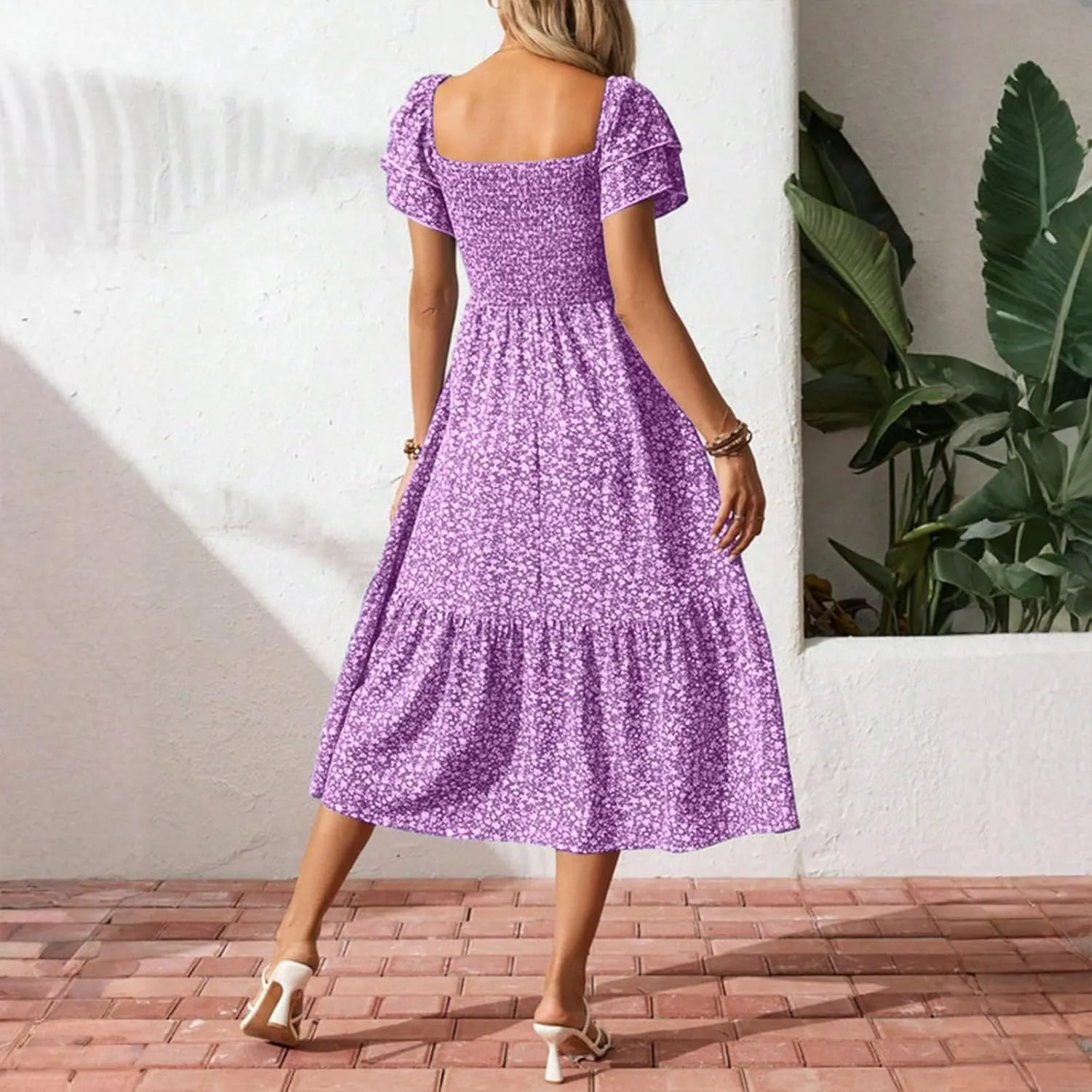 Women's Strapless Floral Midi Beach Dress for Women Elegant Casual Loose Boho Summer Sundress