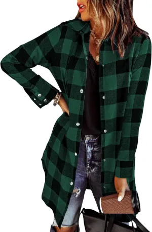 Zeagoo Flannel for Women 2025 Fall Fashion Long Sleeve Plaid Button Down Shirts Shacket Blouse Top with Pockets